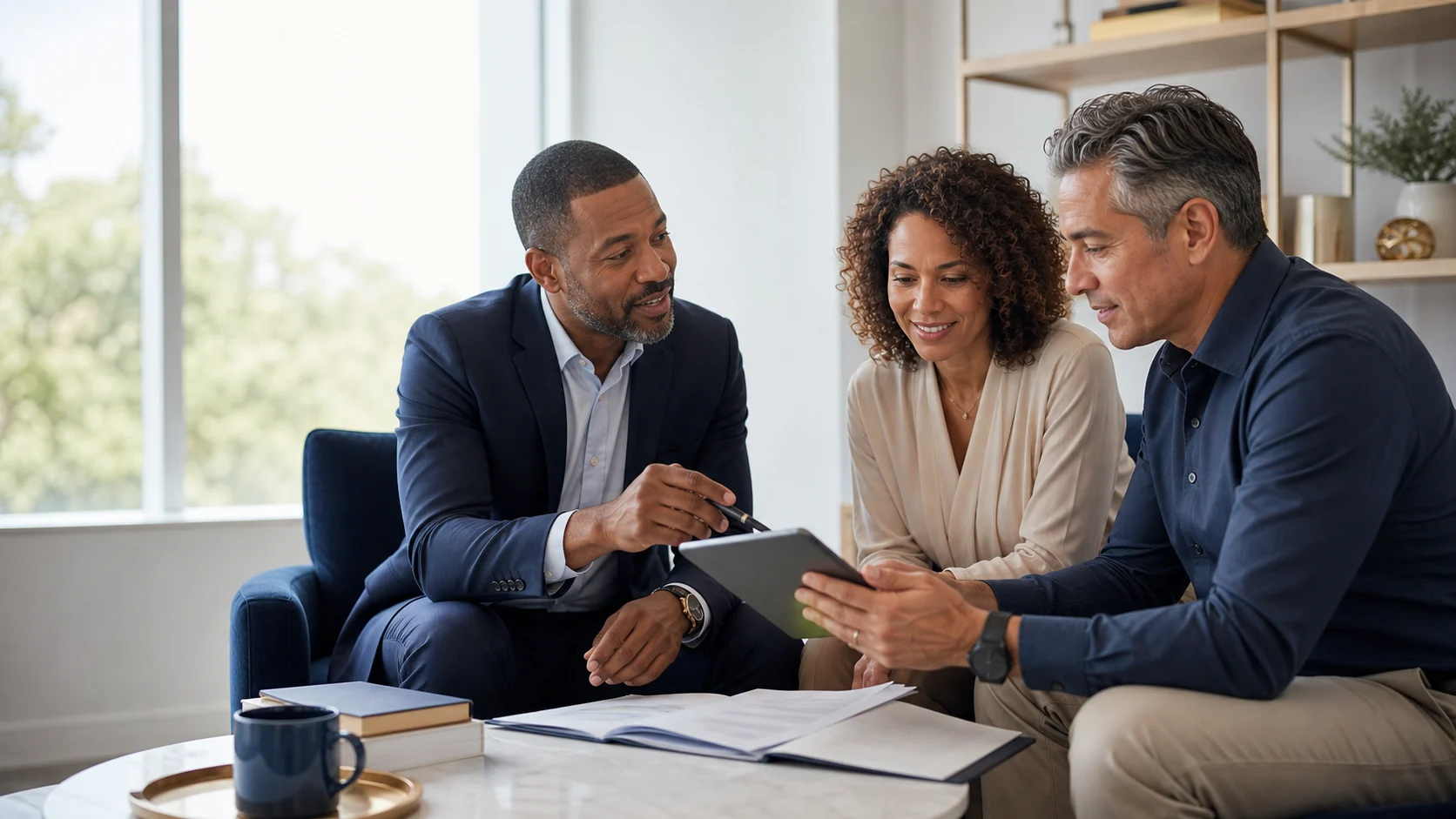 Couple reviewing their estate plan with a financial advisor